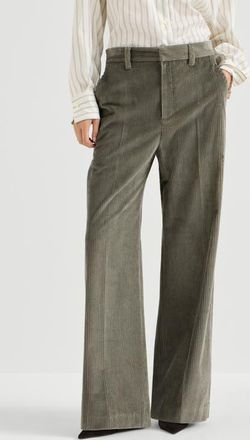 Brunello Cucinelli Cotton corduroy loose trousers with monili in Origano at Nordstrom, Size 46