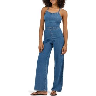 Lee Wide Leg Denim Halter Jumpsuit in Take A Dive at Nordstrom, Size X-Large