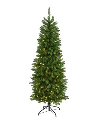 Nearly Natural Slim Green Mountain Pine Artificial Christmas Tree With Clear LED Lights