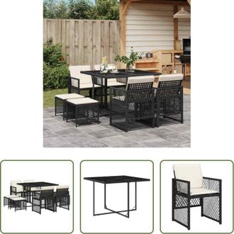 vidaXL vidaXL Tavolo da giardino - Set da Pranzo da Giardino 9 pz con Cuscini Nero in Polyrattan