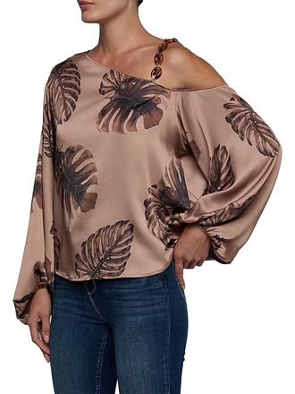 L'agence Asami Chain One Shoulder Blouse In Large Palm