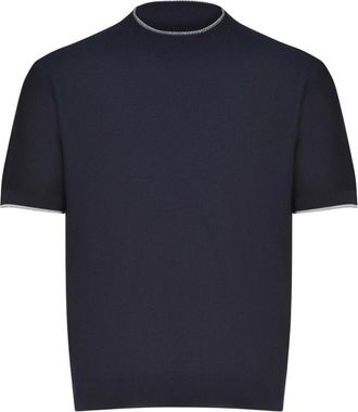 Paolo Pecora Honeycomb Knit Kortmouw Top - Heren - T-shirts - Blauw - 2XL - Katoen - Tops