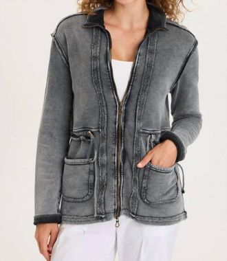 Xcvi Lemont Fleece Jacket In Distress Wash Black