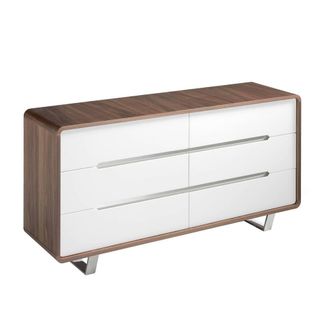 Angel Cerd&aacute; 6-Drawer Chest Walnut Veneer, White MDF & Chrome Legs in Brown