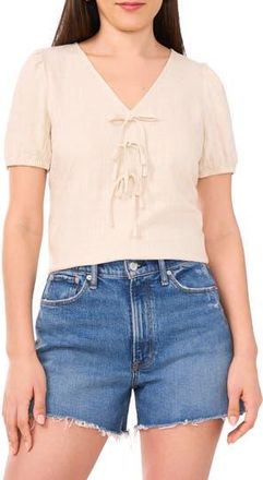 Vince Camuto Tie Front Puff Sleeve Top in Almond at Nordstrom Rack, Size Xx-Large