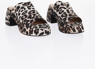 Ganni Open-Toe Mules with Animal Print 7cm Heel size 38