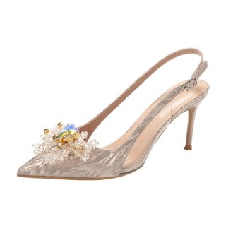 Generic Women Pointed Toe High Heel Stiletto Pumps 10 CM Heart-Shaped Rhinestones Fine Sparkle Wedding Evening Party-Numeric_3_Point_5 Gold