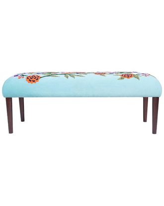 LR Home Lr Home Dahlia Velvet Bird Embroidered Handmade Accent Bench