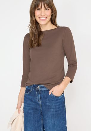 Cecil 3/4-Arm-Shirt CECIL Basic Boatneck, Damen, Gr. L (42), urban taupe, Jersey, Obermaterial: 100% Baumwolle, unifarben, Basic h&uuml;ftlang, U-Boot-Ausschnitt