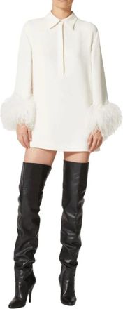 Valentino Vestido Crepe con Adorno de Plumas - Dresses - Mujer - Blanco - M