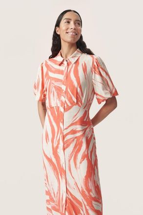 Soaked In Luxury Wynter Midi Half Sleeve Shirt Dress in Hot Coral Wave at Nordstrom, Size X-Large