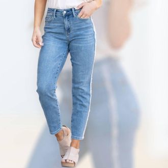 Judy Blue High Waist Slim Fit Fray Side Seam Detail Jeans In Blue