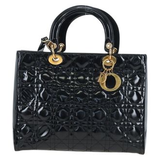 Dior Lady Dior Cannage Black Patent_Leather Handbag (Pre-Owned)