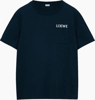 Loewe Mens Loewe Pocket Embroidered Logo T-Shirt Navy - Blue - Size: 42