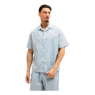 Lacoste Relaxed Fit Print Twill Shirt - Heren - Korte mouwen Overhemden - Blauw - XL - Katoen - Overhemden