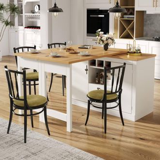 Merax Rotating Kitchen Island Bar Table with Wine Rack, 2 Storage Drawers in White