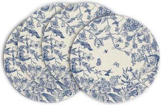 OEM Juego De 4 Manteles Individuales Redondos (35,5 Cm) Con Flores Y Ramas En Acuarela Estilo Chinoiserie, Edici&oacute;n Primavera, Para Decoraci&oacute;n De Mesa