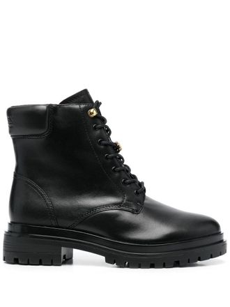 Lauren Ralph Lauren Kenton lace-up combat boots - women - Rubber/Fabric/Calf Leather/Polyurethane - 5.5 - Black