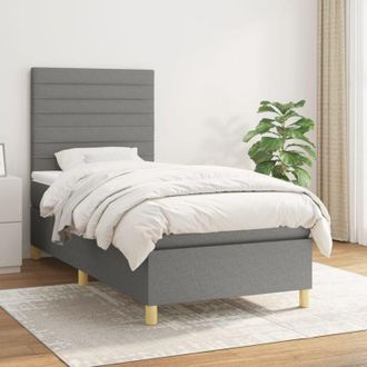 vidaXL Vidaxl - Cama Box Spring Con Colch&oacute;n Tela Gris Oscuro 90x190 Cm
