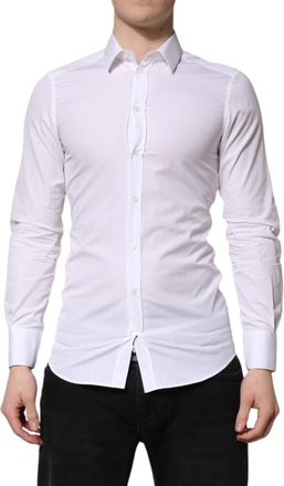 Dolce & Gabbana White GOLD Cotton Long Sleeve Men Formal Mens Shirt (Pre-Owned)