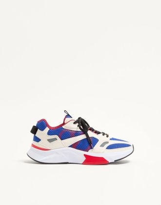 Valentino Garavani Sneaker Demivee in tessuto mesh con riporti in suede Uomo BIANCO/BLU 39.5