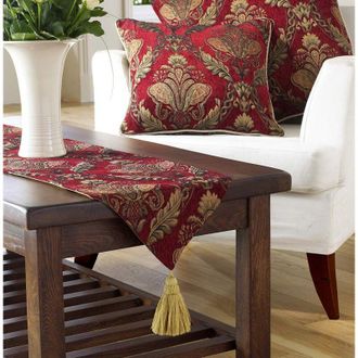 Riva Paoletti Runner da tavola Shiraz - bordeaux rosso e oro - ricamato damascato jacquard - Rivestimento antiscivolo - nappe - 100% poliestere - 33 x 230 cm (33 x