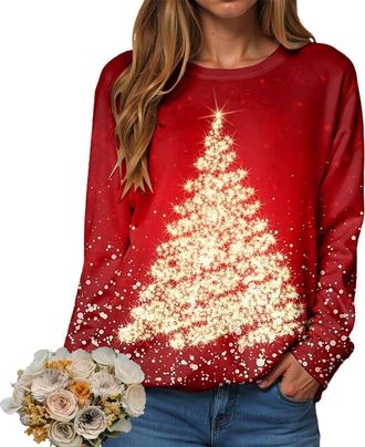 Generic Christmas Sweatshirt for Women Pullover Jumper Ladies Xmas Top Xmas Long Sleeve Shirt Ladies Merry Chirtsmas Blouse Vintage Christmas Sweatshirt Women