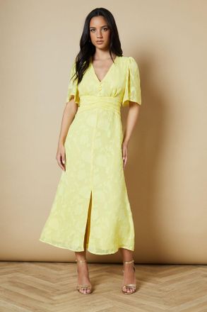 Oasis Womens Button Jacquard Midi Dress - Yellow - Size 10 UK