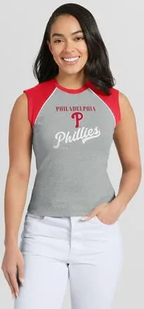 WEAR by Erin Andrews Womens WEAR by Erin Andrews Heather Gray Philadelphia Phillies Cropped Raglan Tank Top at Nordstrom, Size X-Large
