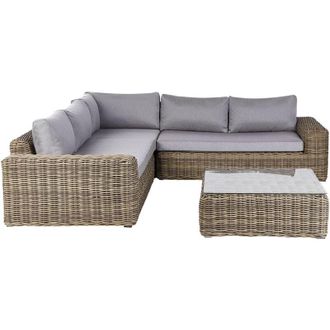 Beliani Conjunto Modular De Jard&iacute;n 6 Plazas De Mimbre Rat&aacute;n Sint&eacute;tico Marr&oacute;n Claro Palermo