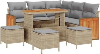 vidaXL Garden Sofa Set 9 pcs Beige and Light Grey Poly Rattan vidaXL