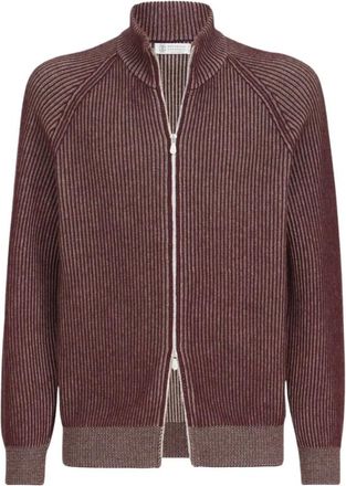 Brunello Cucinelli Cashmere Vanis&eacute; English Rib Hoge Kraag Vest - Heren - Truien - Rood - Maat: 2XL Kasjmier