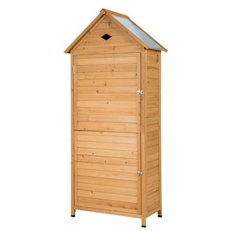 Costway Costway Outdoor Storage Shed Lockable Wooden Garden Tool Storage Cabinet Waterproof Tool Hutch Organizer in Natural