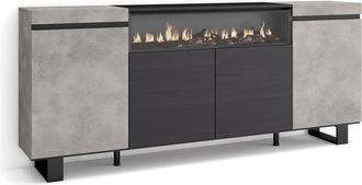 Skraut Home Aparador efecto madera cemento 200x35x87cm chimenea efecto fuego