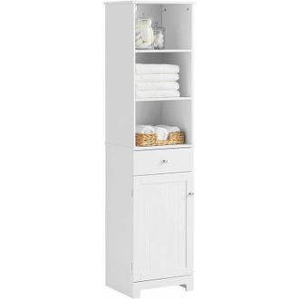 SoBuy Sobuy - White Floor Standing Tall Bathroom Storage Cabinet with 3 Shelves 1 Drawer 1 Cabinet,BZR17-W