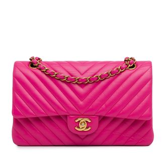 Chanel Pink Medium Chevron Lambskin Double Flap