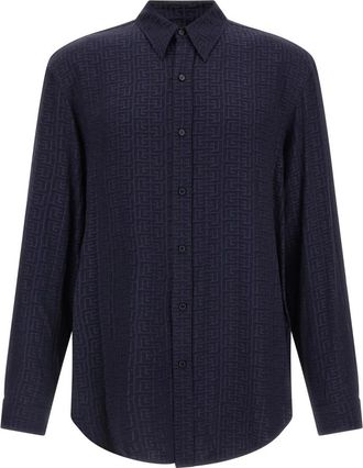 Balmain Monogram Jacquard Shirt - Heren - Casual Overhemden - Blauw - 2XL - Overhemden