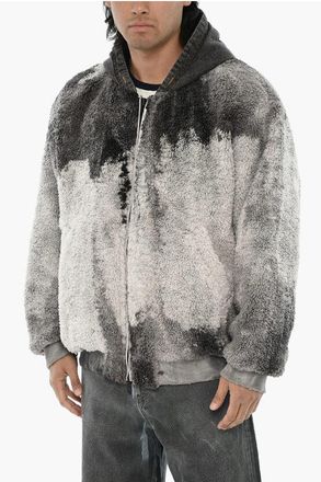 Diesel Bomber Jacket S-DEPLA Faded-Effect Sherpa with Denim Hood size Xl