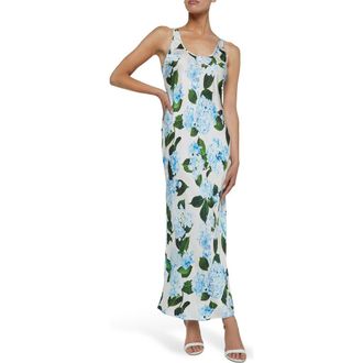 L'agence Akiya Floral Satin Maxi Dress in Ivory/Light Blue Lg Hydrangea at Nordstrom Rack, Size Small