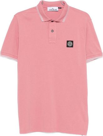Stone Island Polo Shirt With Logo Patch In Pink