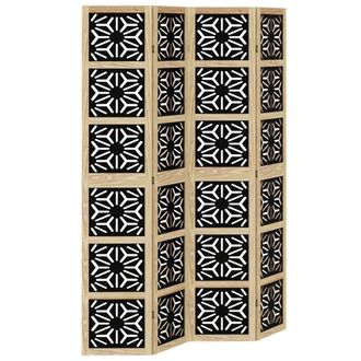 vidaXL Biombo Separador 4 Paneles Madera Maciza Paulownia Marr&oacute;n Negro Vidaxl
