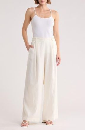 Max Studio Side Tab Linen Blend Pants in White at Nordstrom Rack, Size X-Small