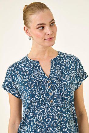 Roman Abstract Print Pleat Front Top