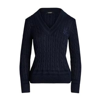 Ralph Lauren V-hals Truien - Dames - V-hals truien - Blauw - XL - Leer - Truien & Vesten
