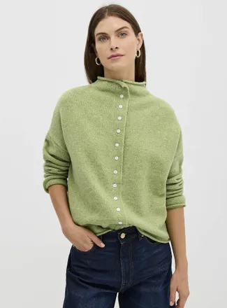 Contemporaine Womens Plush funnel-neck Cardigan Sweater