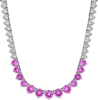 Rina Limor Silver 22.30 Ct. Tw. Lab-Grown Pink And White Sapphire Graduated Tennis Necklace