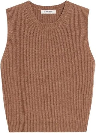 Max Mara Truien & Vesten, Dames, Bruin, M, Wol, Geribbelde Top van Wol en Kasjmier