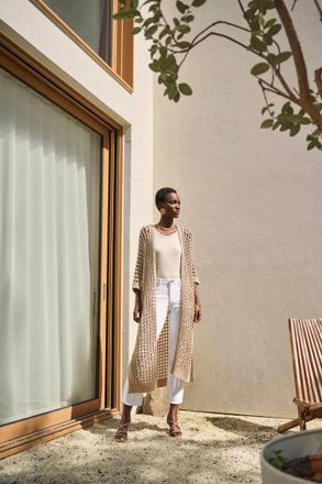 Joseph Ribkoff Longline Knit Cardigan In Gold