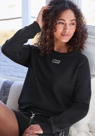 Bench Sweatshirt BENCH. LOUNGEWEAR, Damen, Gr. 32/34, schwarz, Sweatware, Obermaterial: 60% Baumwolle, 40% Polyester, unifarben, bequem h&uuml;ftlang, Rundhals, 