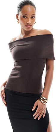 4th & Reckless deep foldover bandeau longline knit top in chocolate-Brown
